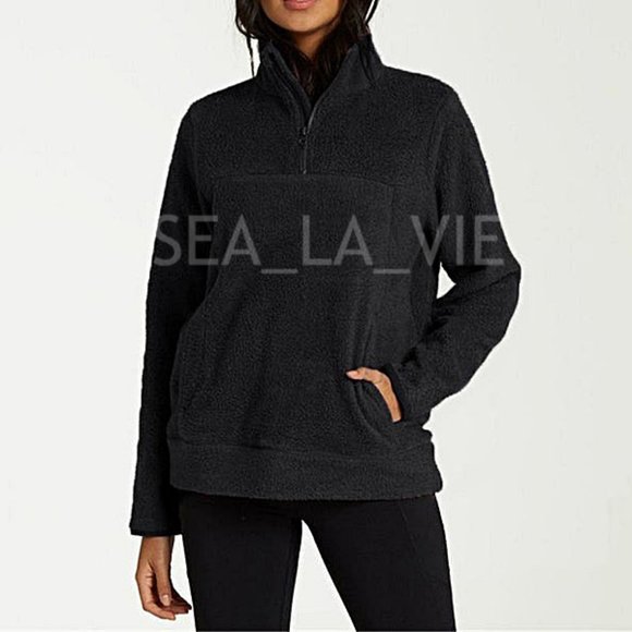 Sea La Vie Tops - Polar Fleece Plush Quarter-Zip Pullover in Black
